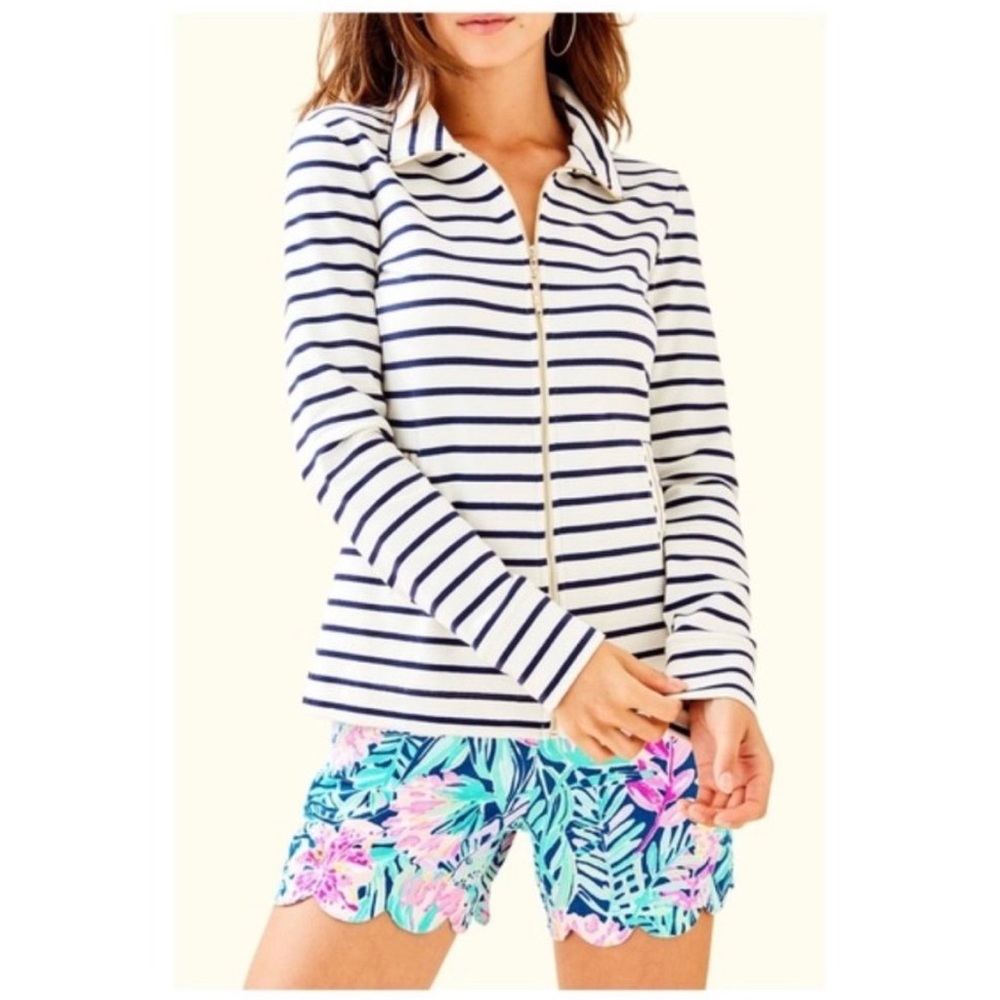 Lilly Pulitzer Bennett Full Zip Up Navy White Size XS
